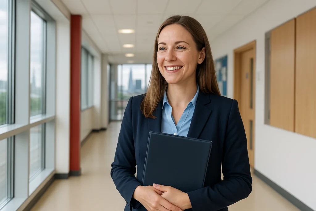 Teacher celebrating Qualified Teacher Status in London